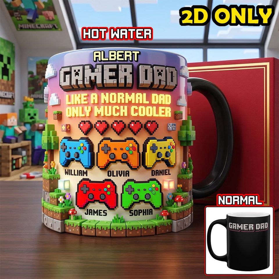 Personalized Gamer Dad Mug, Color Changing Gaming Cup, Custom Name Gift
