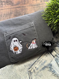 Ghost with Dog Embroidered Pocket T-Shirt