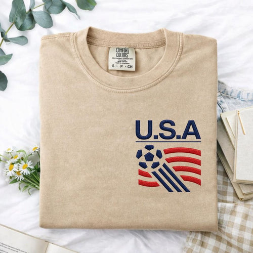 90s USA Soccer Embroidered T-Shirt - Team Embroidered Shirt