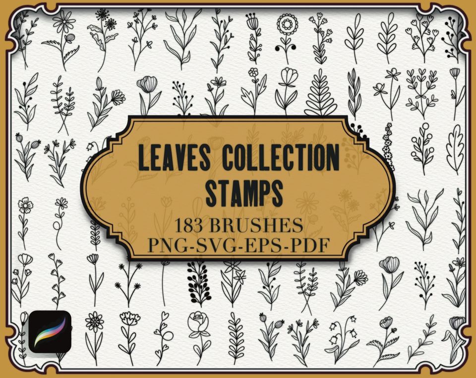 183 Leaves Collection Stamps for Procreate|png-SVG-EPS-pdf Files| Floral Procreate Stamps| Procreate Flowers Stamps| Procreate Leaves|