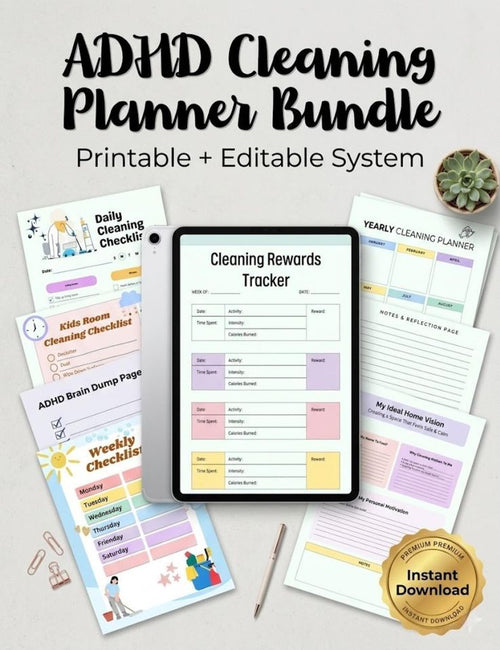 ADHD Cleaning Planner Bundle | ADHD Cleaning Checklist | Printable Cleaning Schedule |Home Cleaning Routine | Editable Canva Planner.