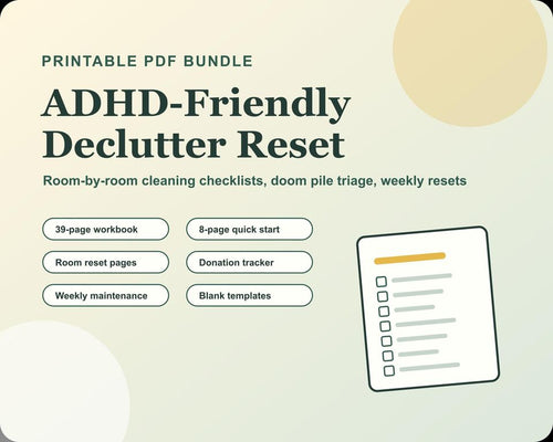 ADHD Declutter Planner Printable, Cleaning Reset Checklist, Room by Room Home Organization Workbook PDF