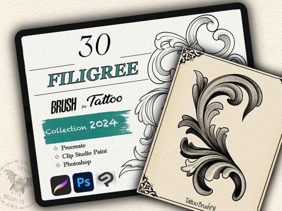 30 FILIGREE BRUSH for Procreate/ Photoshop / Clip Studio Paint (2024 collection)