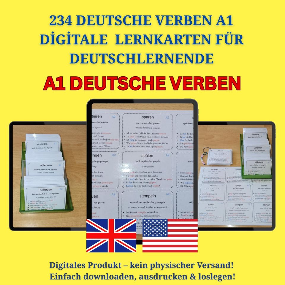 A1 German Verbs  234 Flashcards with English Explanations & Examples  Printable PDF