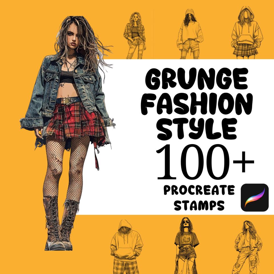 Procreate Fashion Brushes | 100+ Grunge Fashion Style Procreate Stamps | Female Fashion Stamps | Procreate App | Fashion Illustration