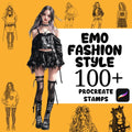 Procreate Fashion Brushes | 100+ Emo Fashion Style Procreate Stamps | Female Fashion Stamps | Procreate App | Fashion Illustration