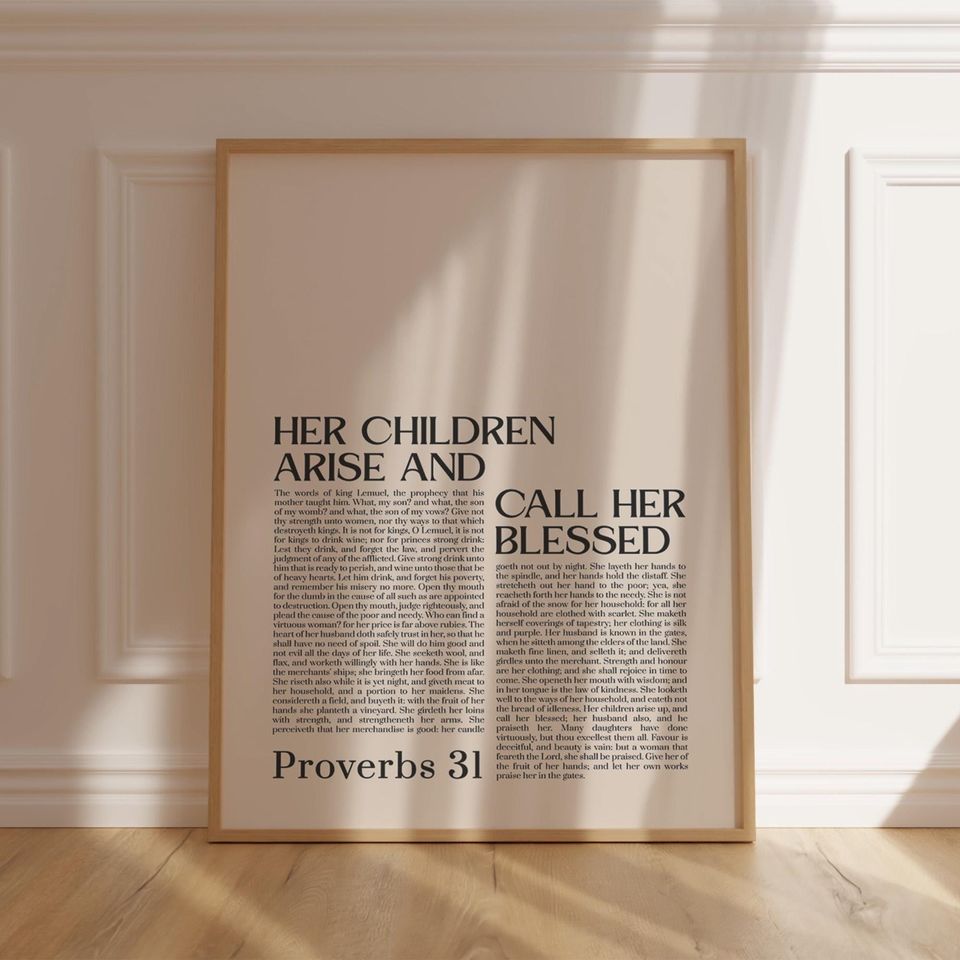 Proverbs 31 Scripture Wall Art Printable Bible Verse Poster for Modern Christian Home Decor