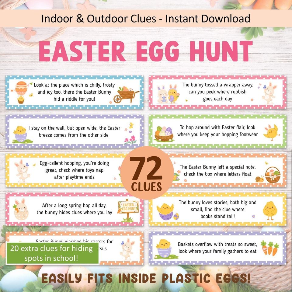 Easter Treasure Hunt for Teens Easter Scavenger Hunt for Teenager Easter Egg Hunt Clues Kids Tween Adult Indoor Outdoor School PRINTABLE