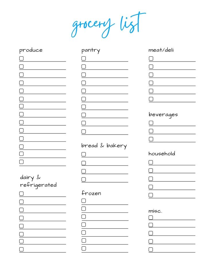 Grocery List Printable, Grocery List Template, Grocery List PDF, Grocery List Template Printable, Grocery List By Department