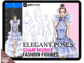 Procreate Fashion Figure Brushes + PDF: Elegant Poses, Evening Dresses. Plus Size & Skinny Models