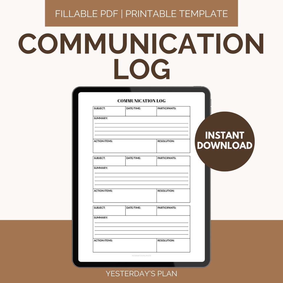 Communication Log | Printable Fillable PDF (US Letter, A4, A5)
