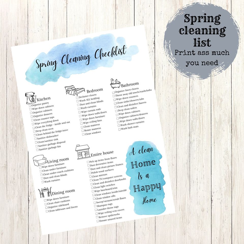 Spring cleaning checklist / printable simple / checklist printable / whole house cleaning / A4 format
