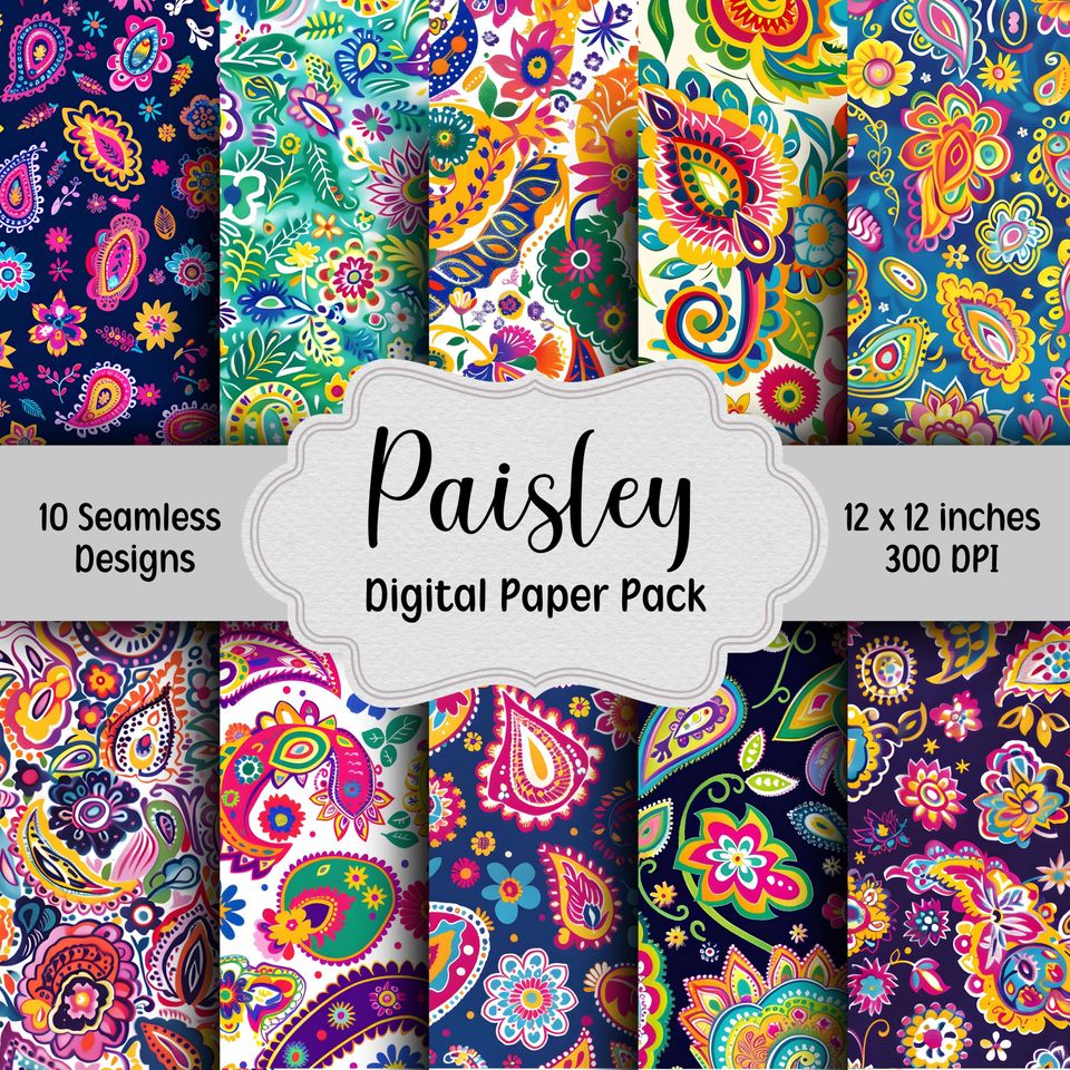 Paisley Digital Paper Bundle, Preppy Paisley Seamless Patterns, Junk Journal Paper, Printable Digital Paper, Scrapbook Paper, Preppy Pattern
