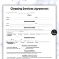 Simple Cleaning Service Agreement, One Page Cleaning Business Form, Printable & Editable Cleaning Service Contract, Housekeeper contract