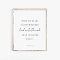Psalm 61:2 When my heart is overwhelmed lead me to the rock that is higher than I, Bible Verse Wall Art Sign, Scripture Wall Art Printable