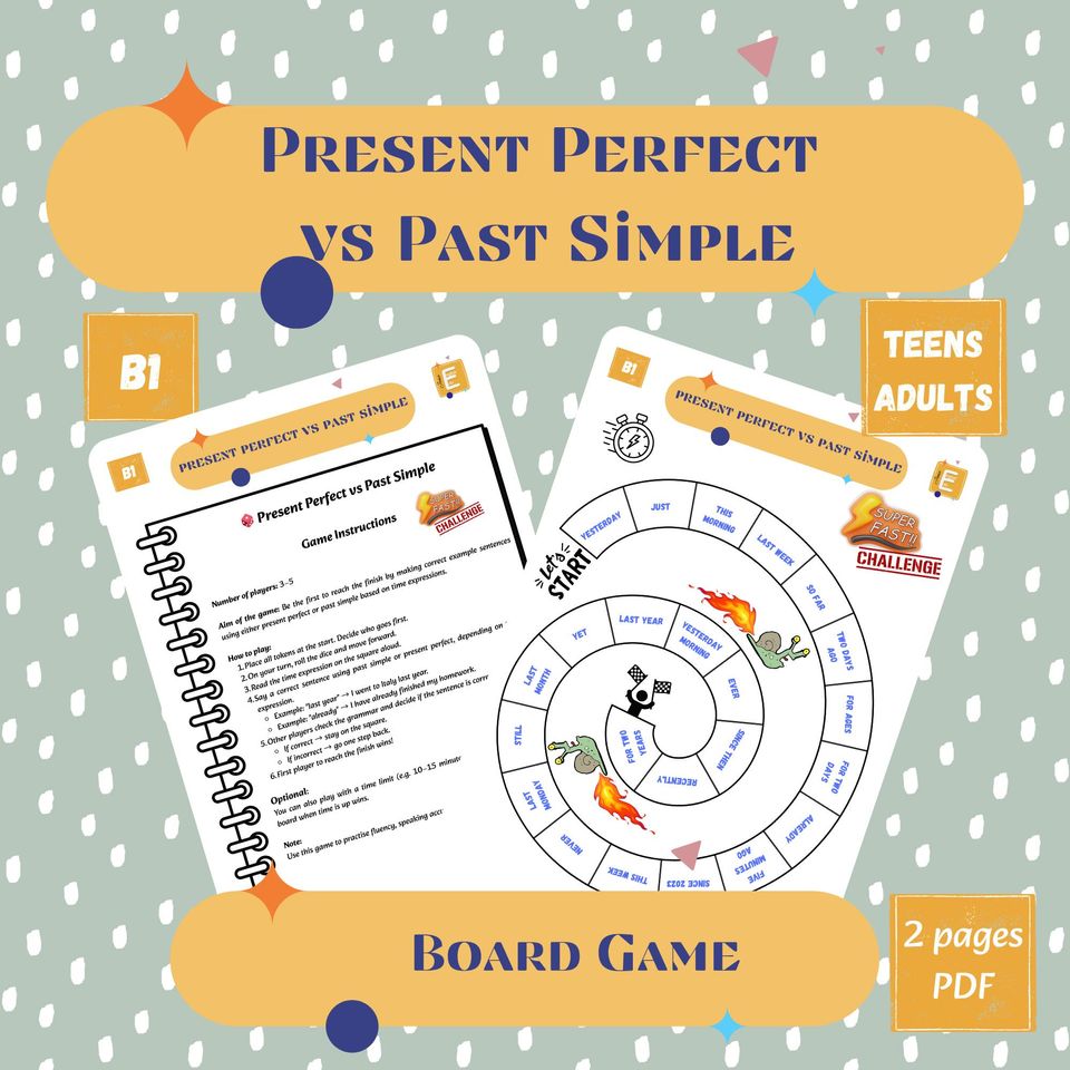 Grammar Board Game: Present Perfect vs Past Simple | ESL/EFL Printable Speaking Game for Fluency Practice