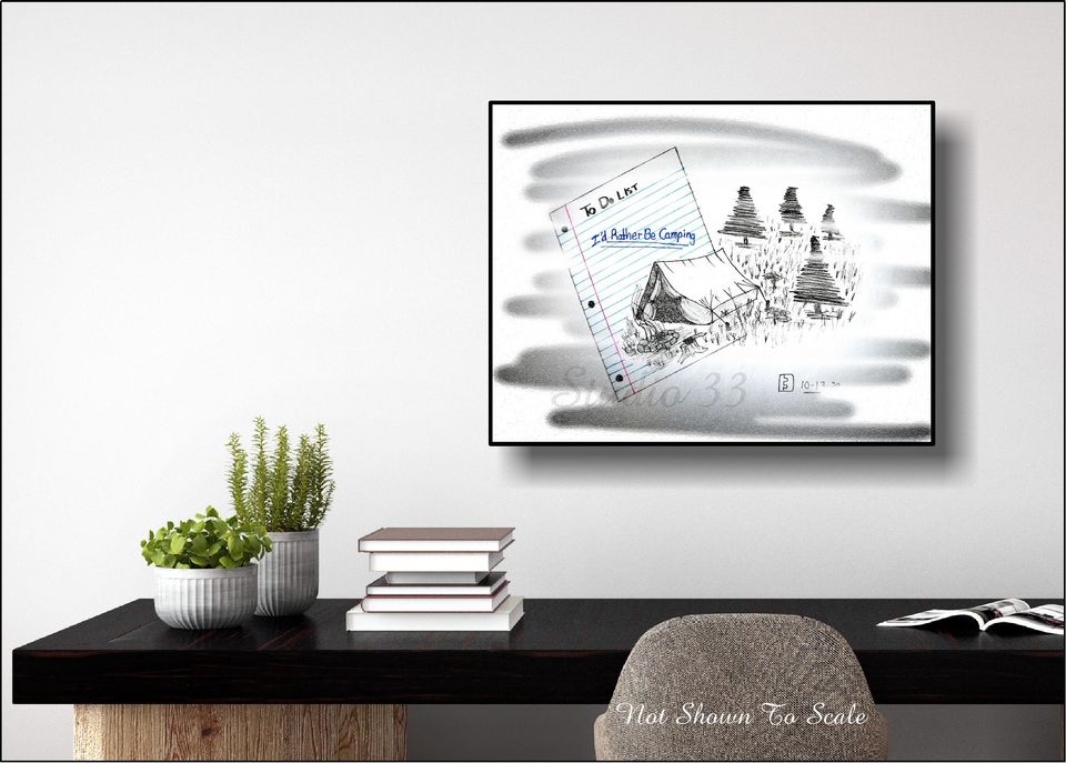 Outdoor Camping  Pen & Ink Downloadable Print, To Do List, Plus 3 FREE Fishing Reel Patent Documents