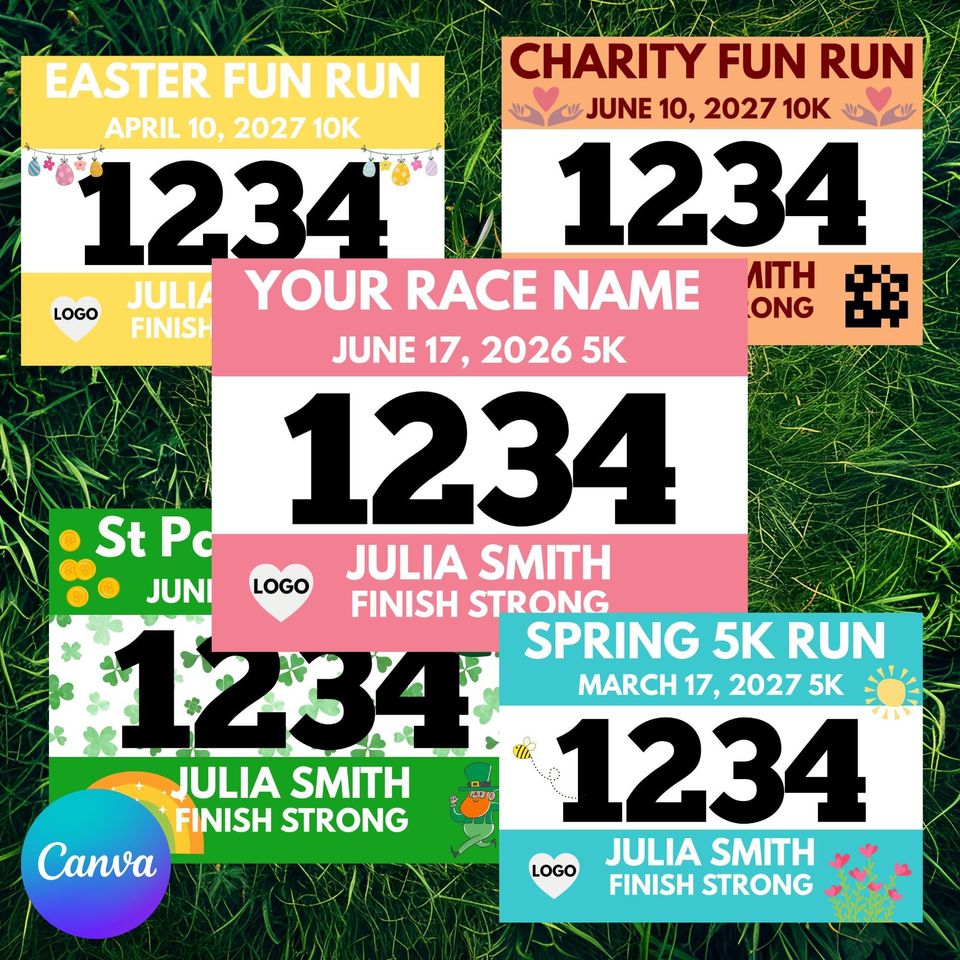Race Bib Template, Custom Race Bib, Printable Editable Running Bib, Digital Canva Template for Runners 7.5x5.5