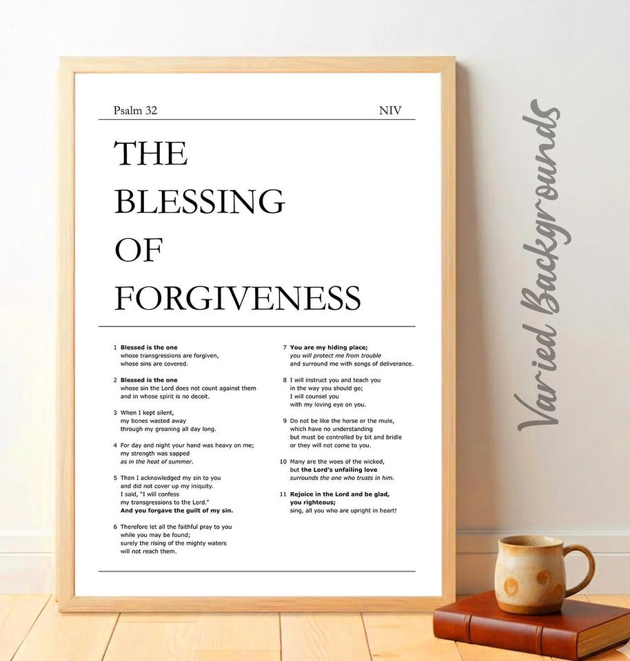 Psalm 32 Printable NIV | Blessed Is The One Wall Art | Christian Poster Gift