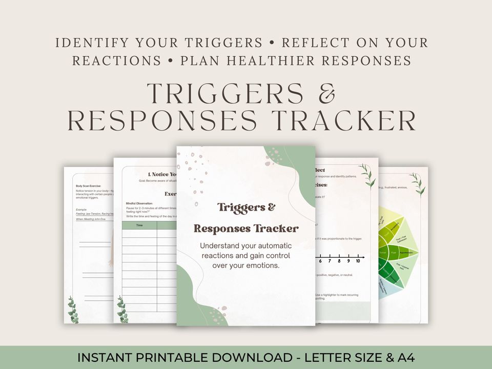 Triggers and Responses Tracker | Therapy Worksheet (Printable PDF)
