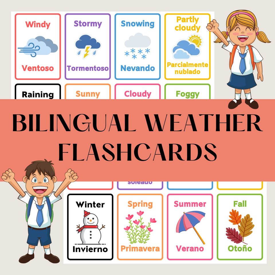 Spanish English Weather Flashcards: Bilingual Learning (Printable PDF)