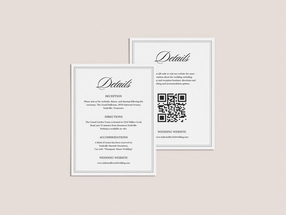 Elegant Wedding Details Card Template, Printable Info Card (Canva Editable)