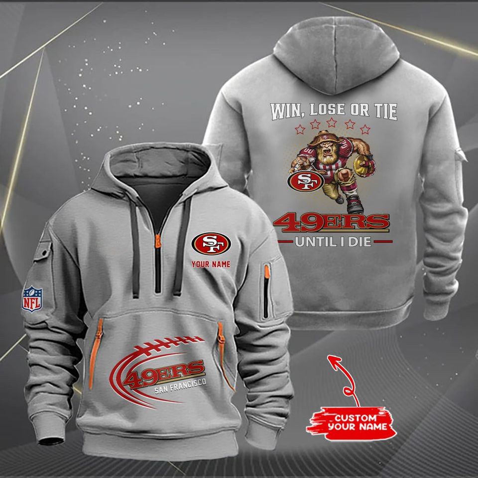 San Francisco SF49ers Custom Name Quarter Zip Hoodie Football Fan Gift