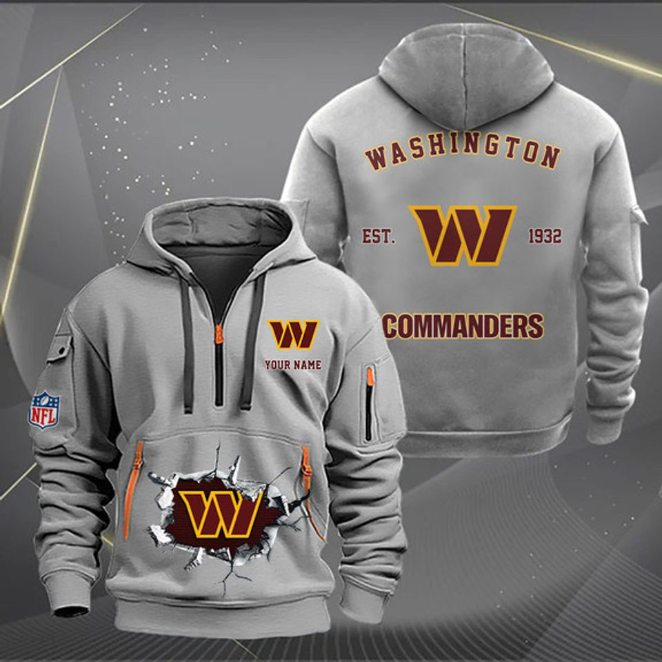 Washington Commanders Custom Name Quarter Zip Hoodie Football Fan Gift