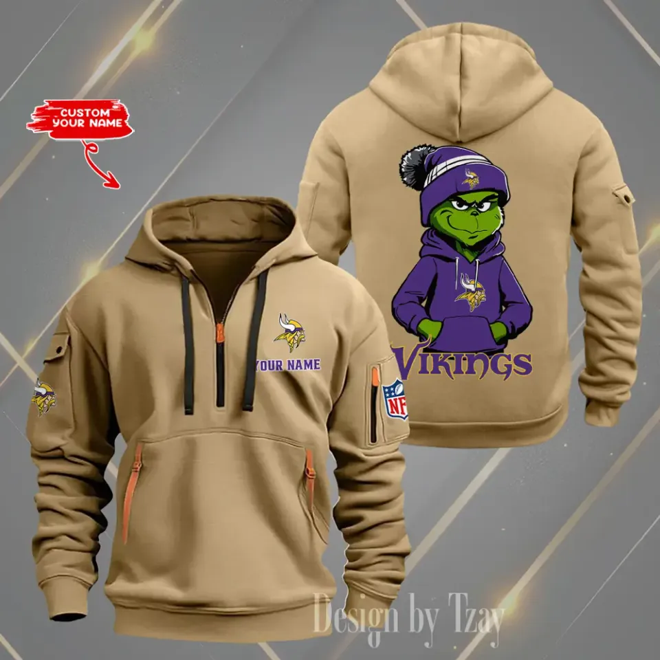 Minnesota Vikings Custom Name Quarter Zip Hoodie Football Fan Gift