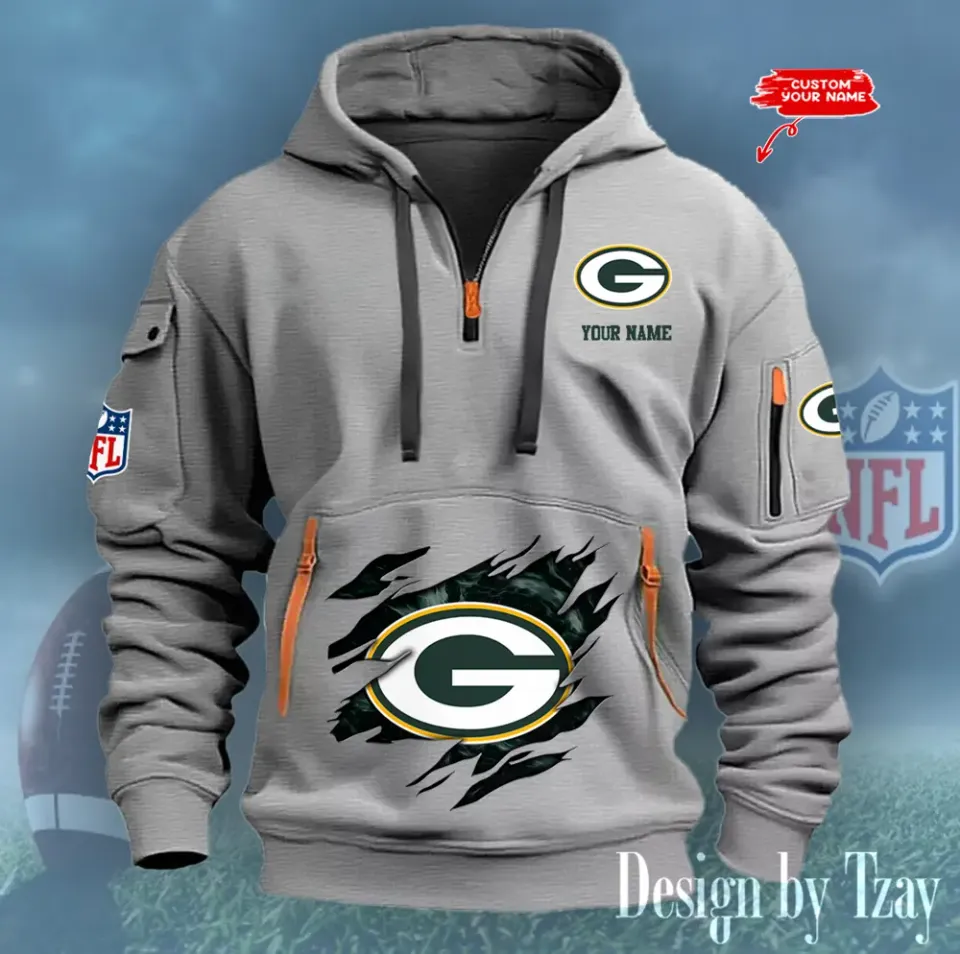 Green Bay Packers Custom Name Quarter Zip Hoodie Football Fan Gift