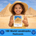 100 World Landmarks Flashcards for Kids, Montessori Geography Cards, Printable 3 Part Cards Homeschool Geography Activity Preschool Learning