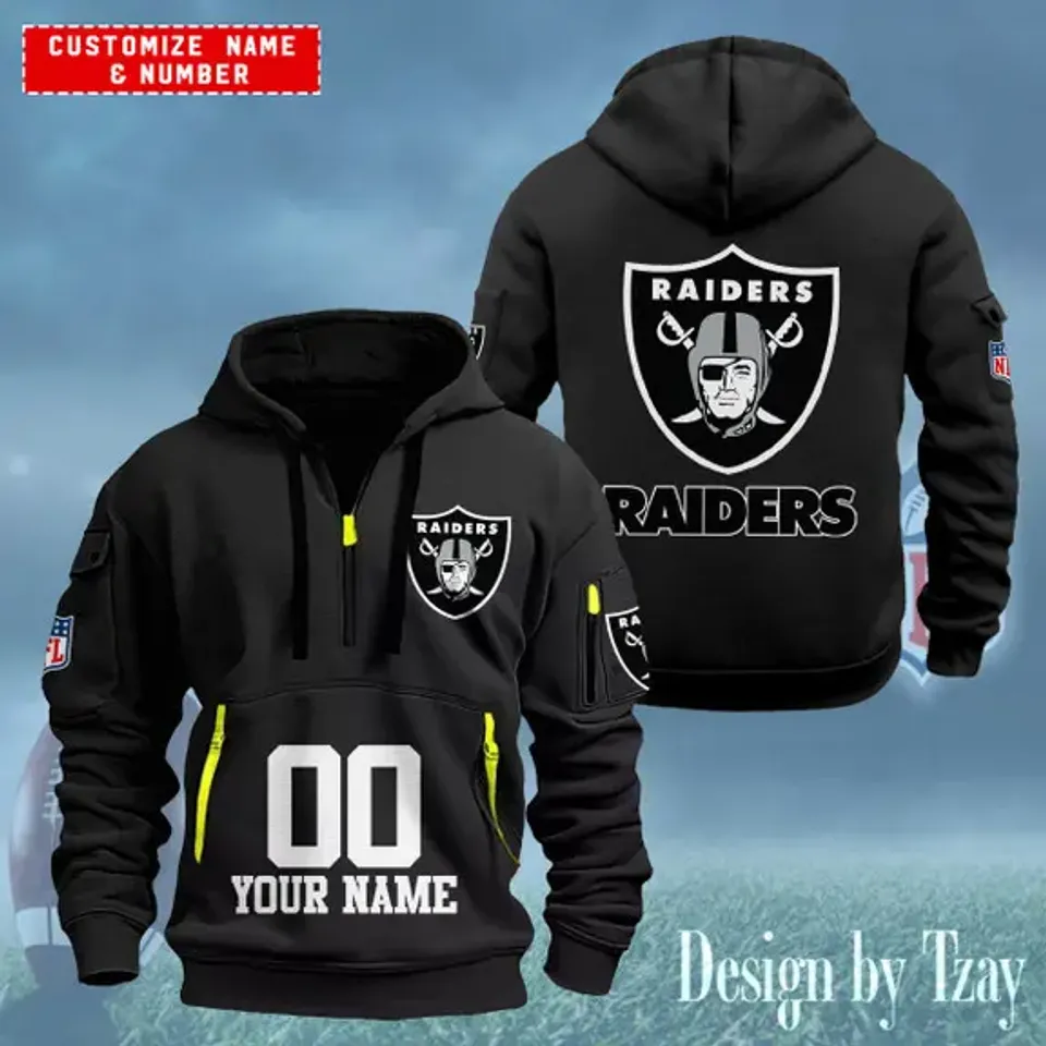 Las Vegas Raider Custom Name Number Quarter Zip Hoodie Football Fan Gift