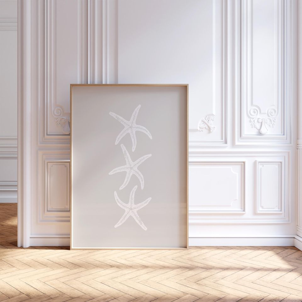 Starfish Print, Neutral Coastal Wall Art, Summer Beach House Decor, Beachy Poster, Minimalist Print, Fisherman Aesthetic, Digital Art