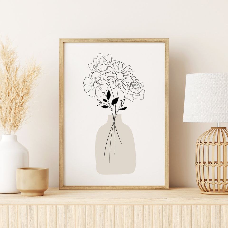 Custom Birth Flower Bouquet Print For Mom, Personalized Mothers Day Gift, Family Birth Month Flowers, Minimalist Floral Wall Art