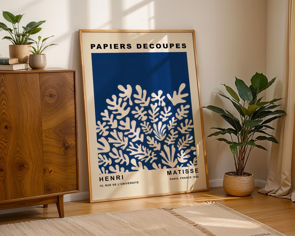 Dark Blue Matisse Poster, Henri Matisse Wall Art, Boho Wall Decor, Papiers Dcoups, Mid Century Modern, Museum Exhibition Print