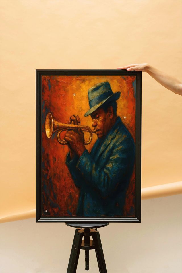 Jazz Trumpet Wall Art, Jazz Bliss Digital Print, Oil Painting Poster, Music Wall Decor, Trumpet Art, Music Gift
