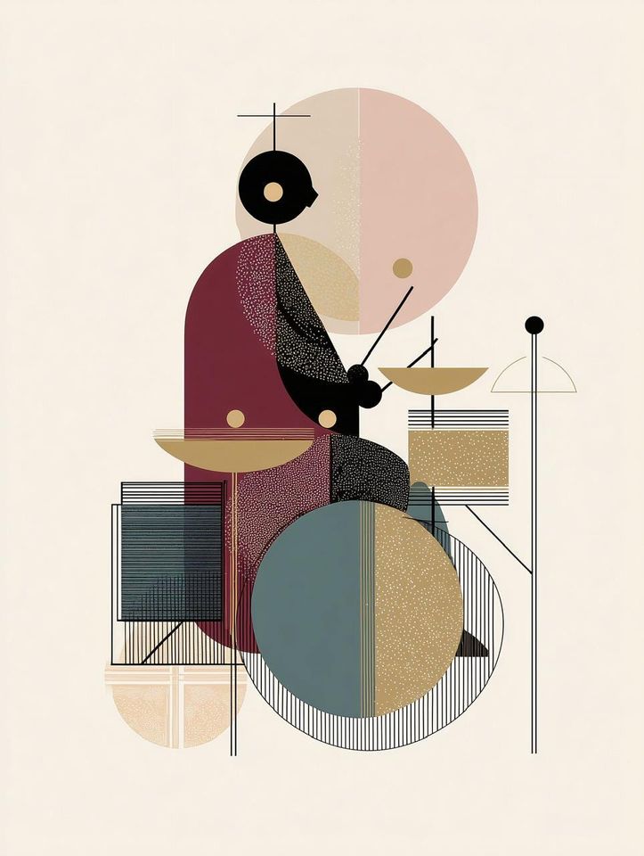 Geometric Jazz Drummer Poster, Modernist Wall Art