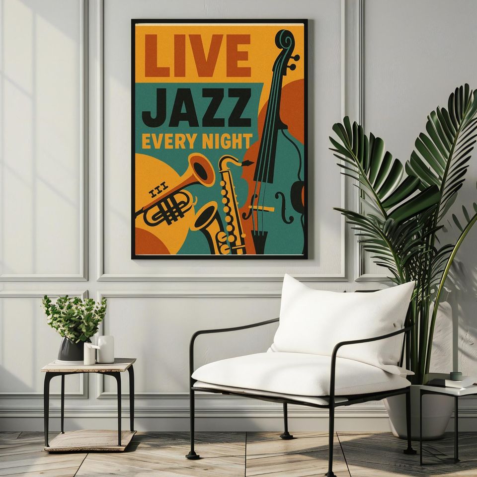 Retro Jazz Music Poster: Vintage Wall Art Print (Digital Download)