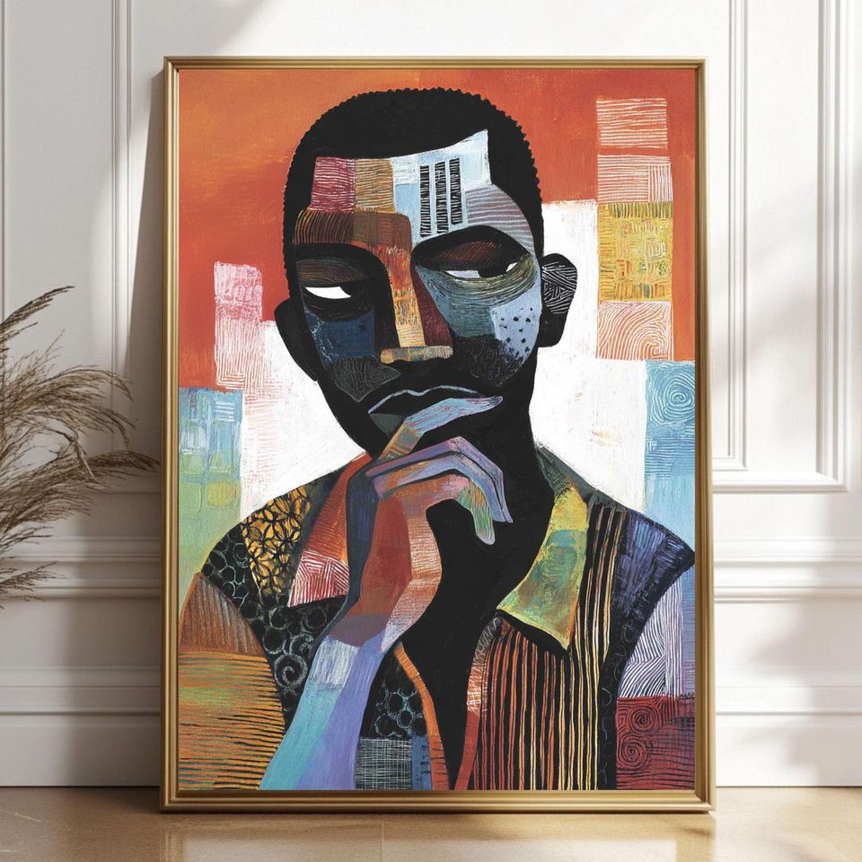 Black Man Art | Black Art Print | Abstract Expressionist | African American Wall Art | Afrocentric Portrait | Abstract Thinking Man Art