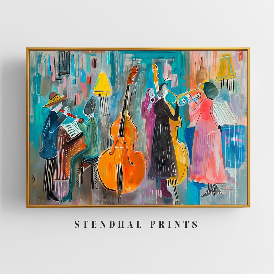 Colorful Musician Ensemble Digital Art | "Jazz Expressions" Art Print | Abstract Jazz Band Wall Decor | Musical Instruments Downloadable