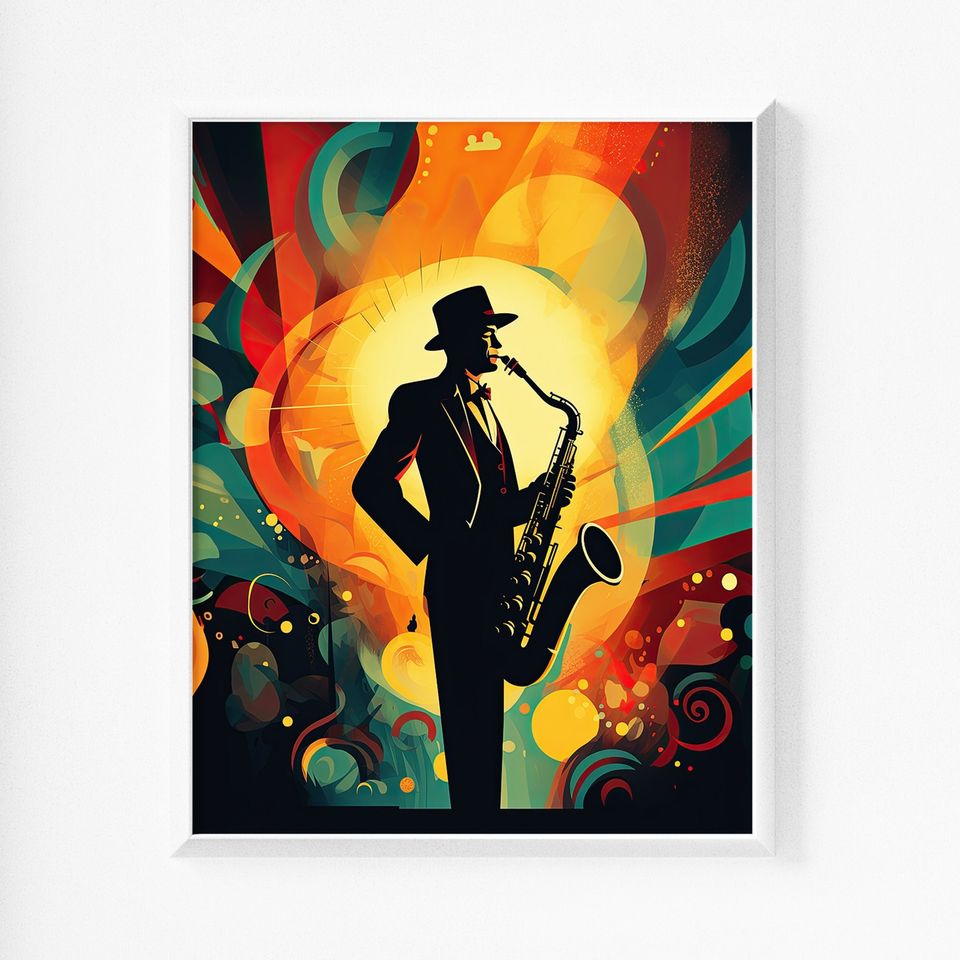 Saxophone Wall Art Printable, Jazz Poster Print, Jazz Music Wall Decor, Sax Player Art, Musician Poster, Colorful Jazz Art