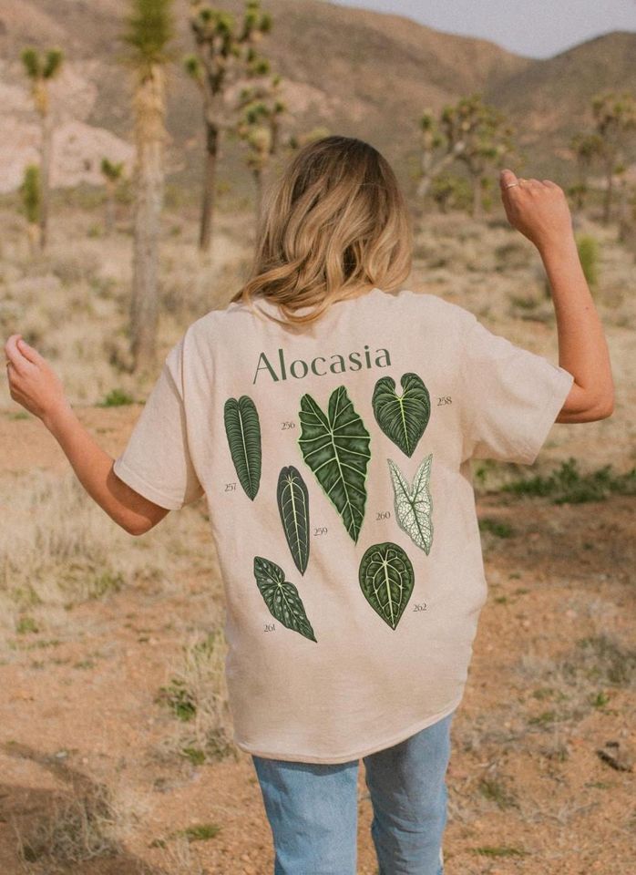 Alocasia Leaf TShirt Print on back Botanical Poster Shirt Plant Lover gift House plant shirt Plant Leaf shirt Monstera Leaf Floral Botany