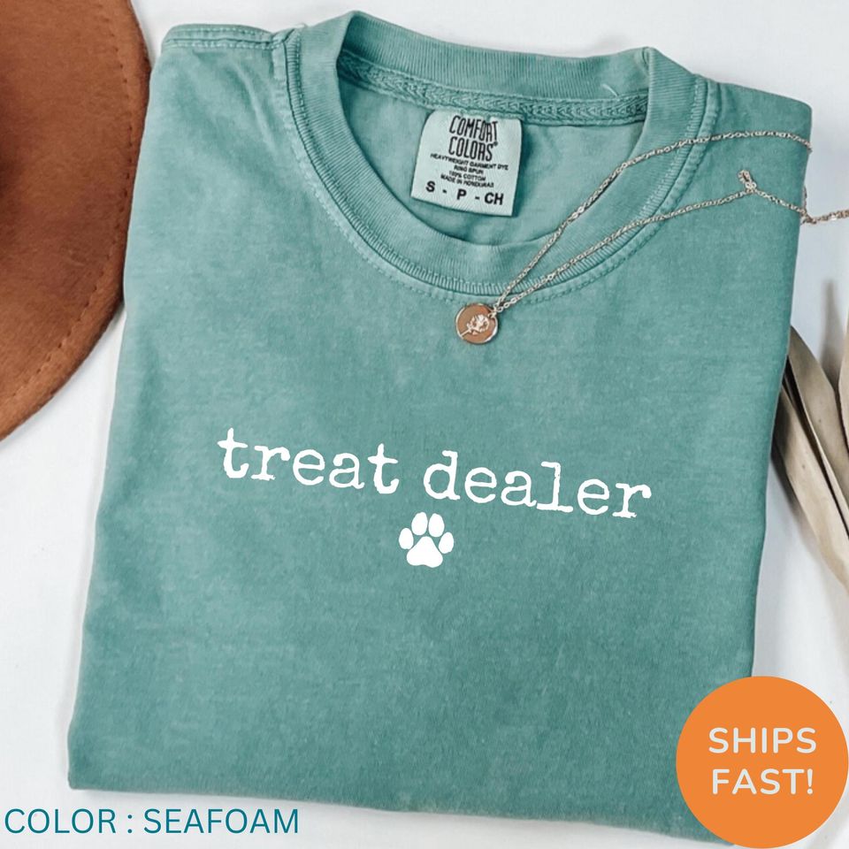 Treat  Dog Mom Shirt: Comfort Colors Tee with Paw Print,  Funny Dog Lover shirt, Dog Mom Gift
