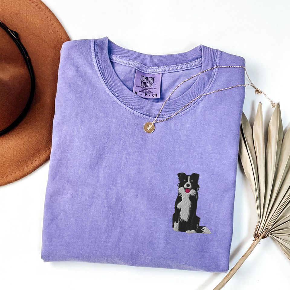 EMBROIDERED Border Collie Comfort Colors Shirt, Collie Mom Crewneck T-Shirt, Border Collies, Cute Dog Embroidery Gift, Border Collie TShirt