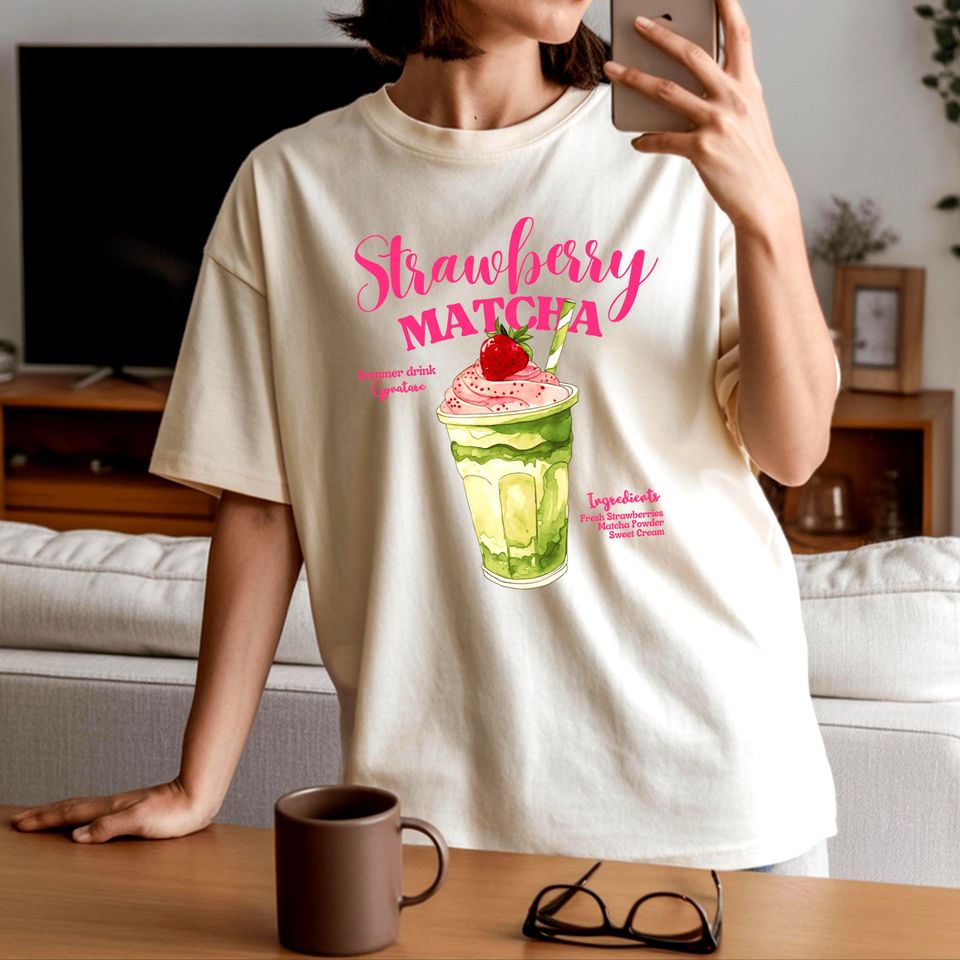 Strawberry Matcha Shirt, Cafe Core Drink Lover Tee