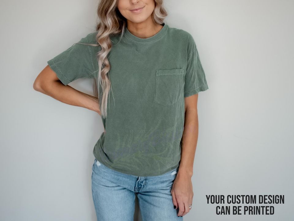 Blank Comfort Colors Pocket Shirts, Custom %100 cotton Neon T-shirts, Personalized with Your Design or Text, Unisex, For Men and Women