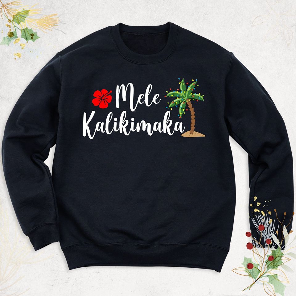 Hawaii Christmas sweatshirt Mele Kalikimaka long sleeve Shirt, Summer Christmas Hoodie, Tropical Christmas Palm Tree holiday Sweatshirt