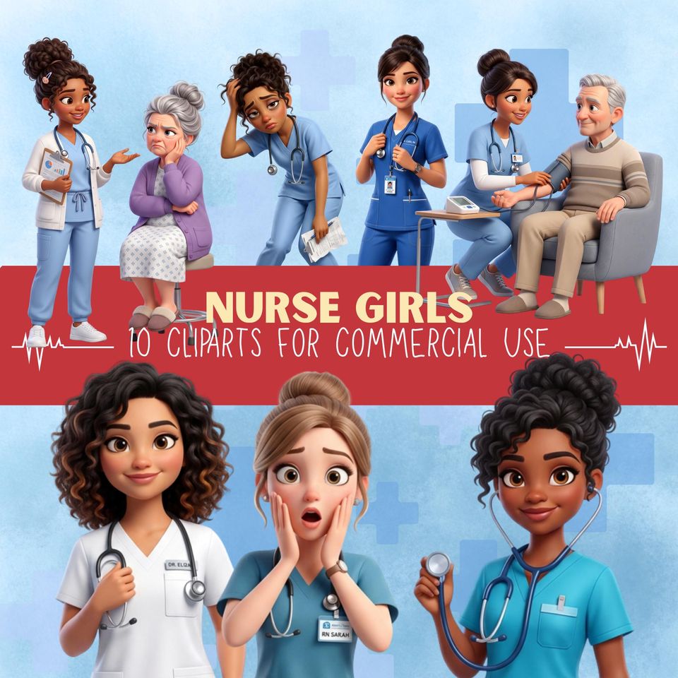 Nurse Girls Bundle | Cute Nurse Girl Clipart | Nurse Girl PNG | Medical Girls Characters | Commercial Use
