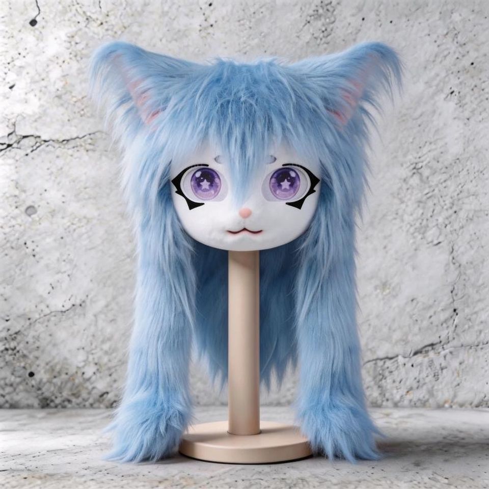 Kawaii Cat Fursuit Head - Cute Anime Furry Mask for Cosplay & Kemono Style Costumes