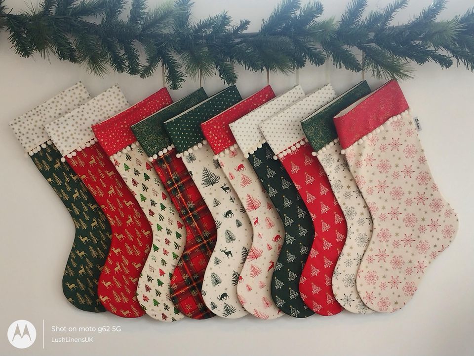 Personalised Scandi Christmas Stocking – Handcrafted Gold Accents
